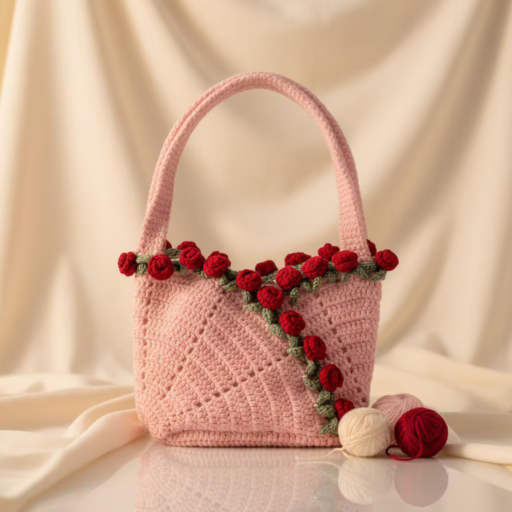 Crochet Flower Purse Pattern PDF | Rose Bag Crochet Pattern | Floral Handbag Crochet Pattern | Beginner Friendly Crochet Bag Tutorial