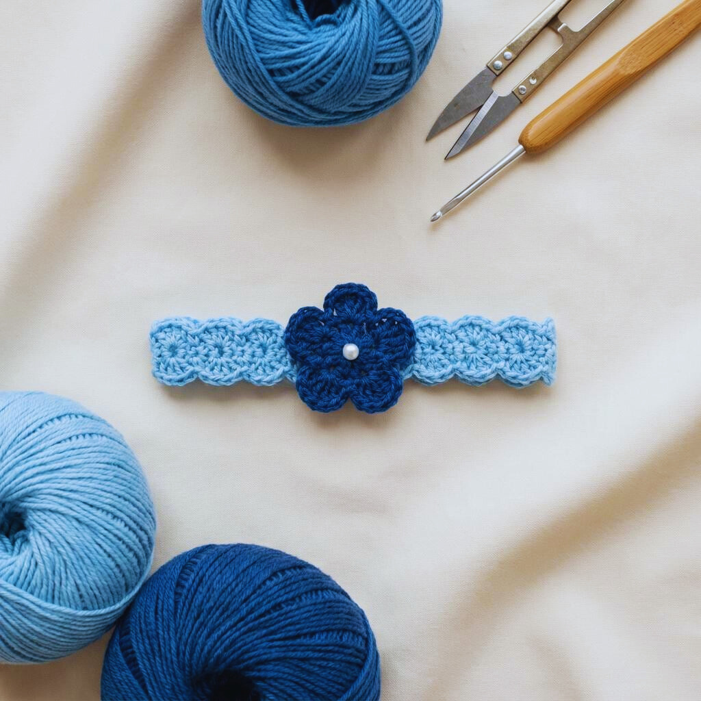 Baby Flower & Shells Crochet Headband Pattern (0–12 Months) – Cute Baby Headband Crochet Pattern with Flower | DIY Baby Shower Gift