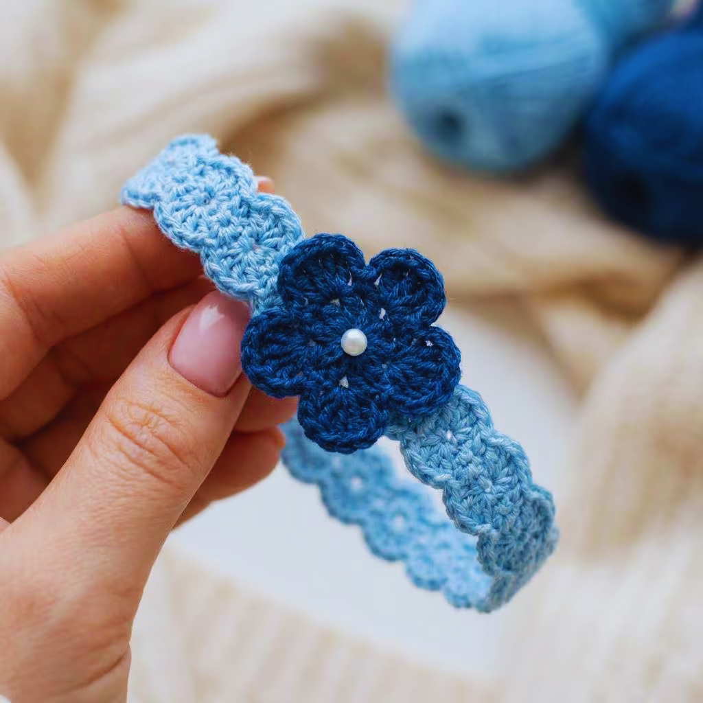 Baby Flower & Shells Crochet Headband Pattern (0–12 Months) – Cute Baby Headband Crochet Pattern with Flower | DIY Baby Shower Gift