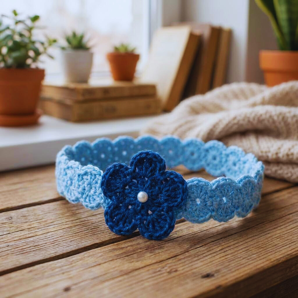 Baby Flower & Shells Crochet Headband Pattern (0–12 Months) – Cute Baby Headband Crochet Pattern with Flower | DIY Baby Shower Gift