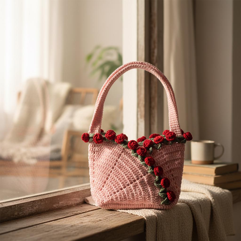 Crochet Flower Purse Pattern PDF | Rose Bag Crochet Pattern | Floral Handbag Crochet Pattern | Beginner Friendly Crochet Bag Tutorial